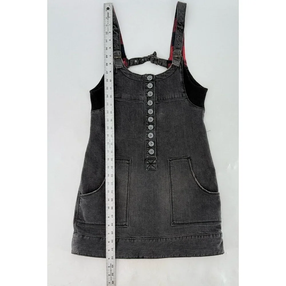 Free People Faded Black‎ Denim Distressed Mini Dress XS Grunge Goth Schoolgirl